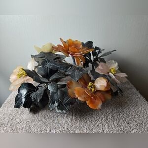 Vintage Chinese Jade & Carnelian Floral Centerpiece